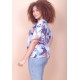 Blusa Gola V Manga Curta Estampa Jardim Celeste