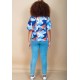 Blusa Gola V Manga Curta Estampa Jardim Celeste