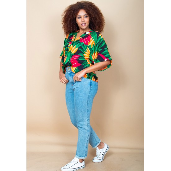 Blusa Gola V Manga Curta Estampa Festa dos Tucanos