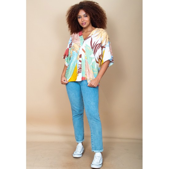 Blusa Gola V Manga Curta Estampa Aurora Suave