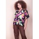 Blusa Gola V Manga Curta Estampa Noite Botânica