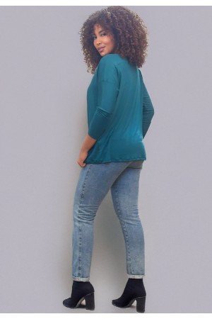 Blusa Canoa Malha Manga 3/4 Verde