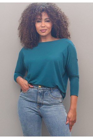 Blusa Canoa Malha Manga 3/4 Verde