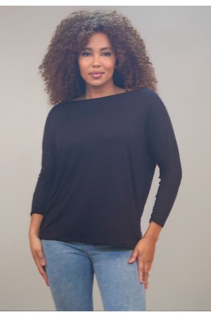 Blusa Canoa Malha Manga 3/4 Preto