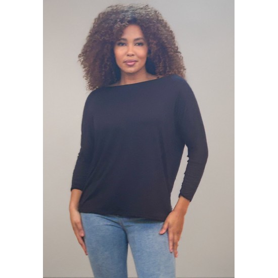 Blusa Canoa Malha Manga 3/4 Preto