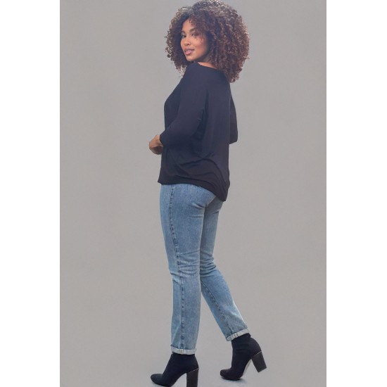Blusa Canoa Malha Manga 3/4 Preto