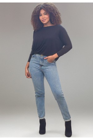 Blusa Canoa Malha Manga 3/4 Preto