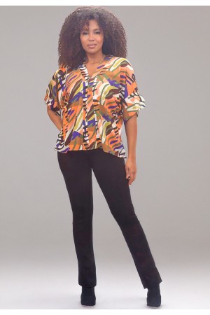 Blusa Gola V Manga Curta Estampa Cores Vibrantes