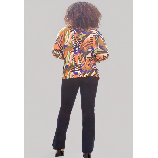 Blusa Gola V Manga Curta Estampa Cores Vibrantes