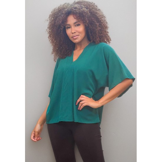 Blusa Gola V Manga Curta Verde