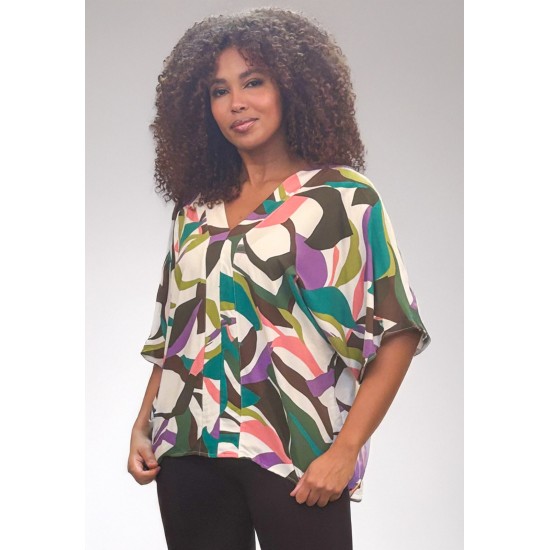 Blusa Gola V Manga Curta Estampa Encanto Botânico