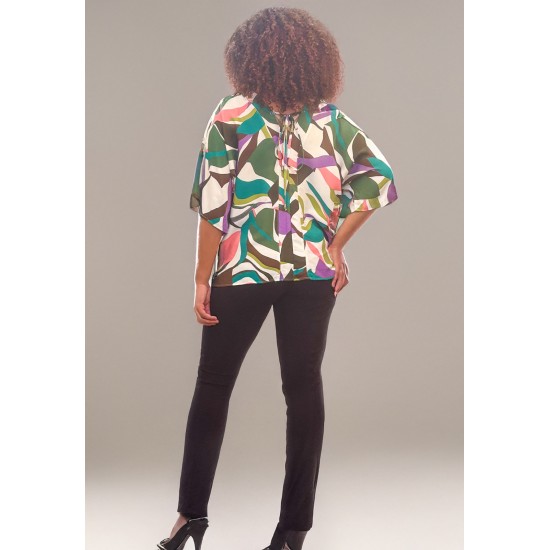 Blusa Gola V Manga Curta Estampa Encanto Botânico