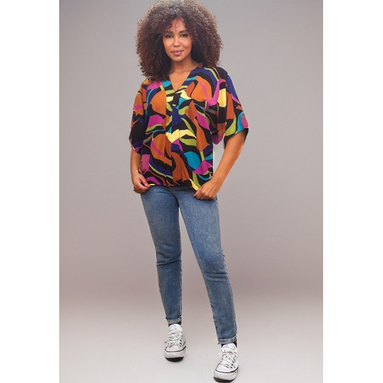 Blusa Gola V Manga Curta Estampa Aurora Urbana