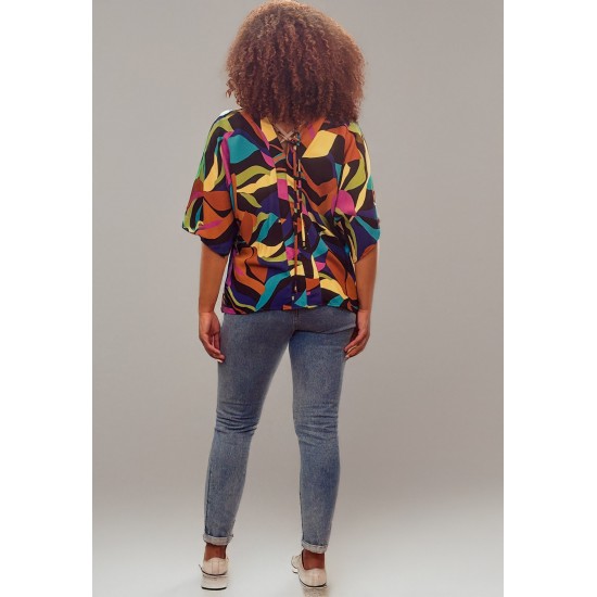 Blusa Gola V Manga Curta Estampa Aurora Urbana