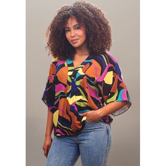 Blusa Gola V Manga Curta Estampa Aurora Urbana