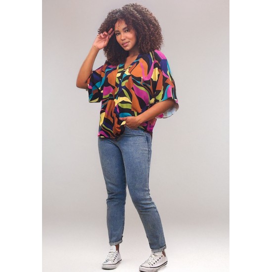 Blusa Gola V Manga Curta Estampa Aurora Urbana