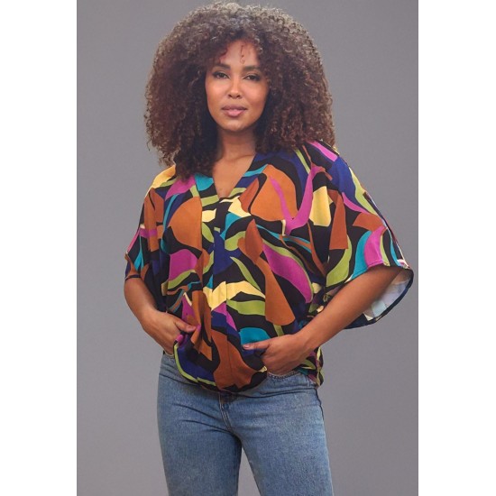 Blusa Gola V Manga Curta Estampa Aurora Urbana