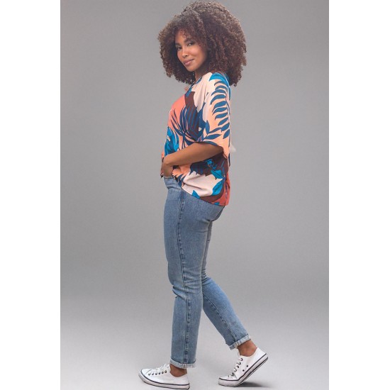 Blusa Gola V Manga Curta Estampa Urban Jungle