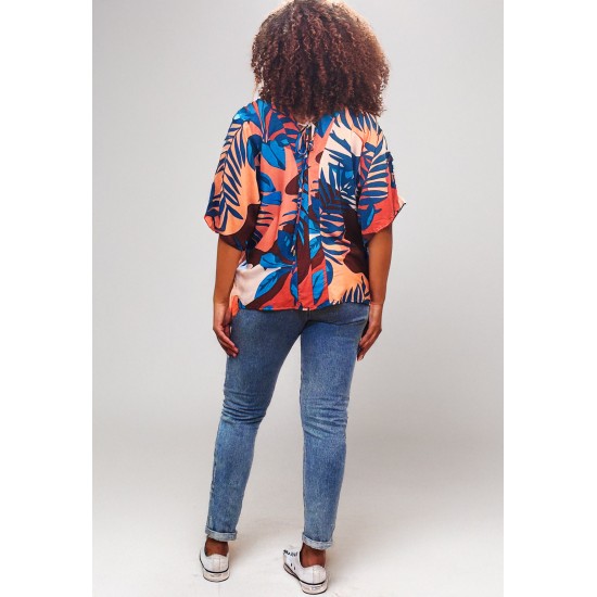 Blusa Gola V Manga Curta Estampa Urban Jungle