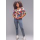 Blusa Gola V Manga Curta Estampa Floresce