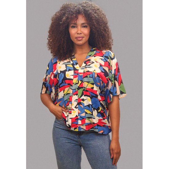 Blusa Gola V Manga Curta Estampa Floresce