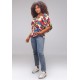 Blusa Gola V Manga Curta Estampa Floresce