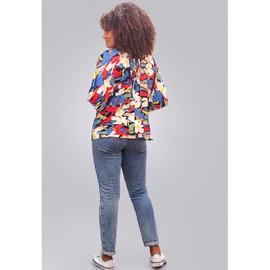 Blusa Gola V Manga Curta Estampa Floresce