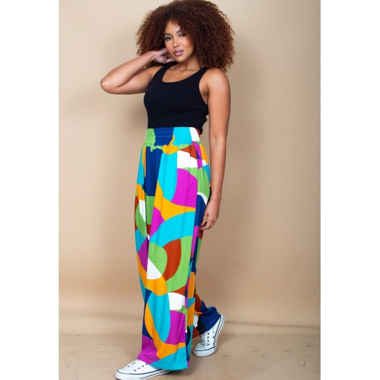 Calça Pantalona Elastic Embaú Estampa Jardim Azul