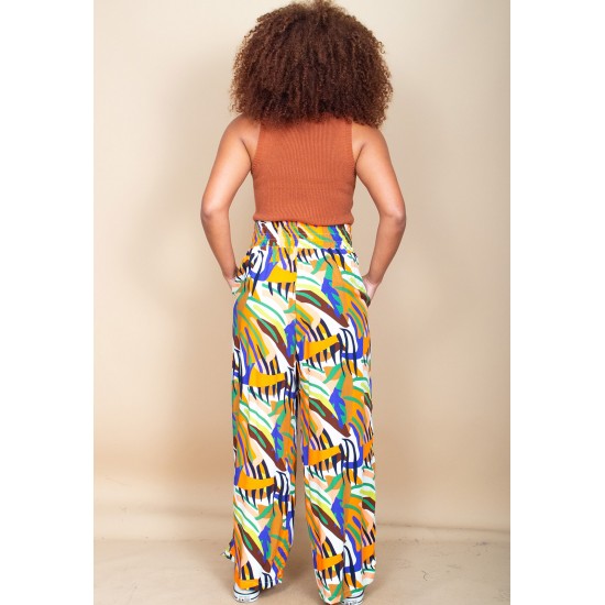 Calça Pantalona Elastic Embaú Estampa Cores Vibrante