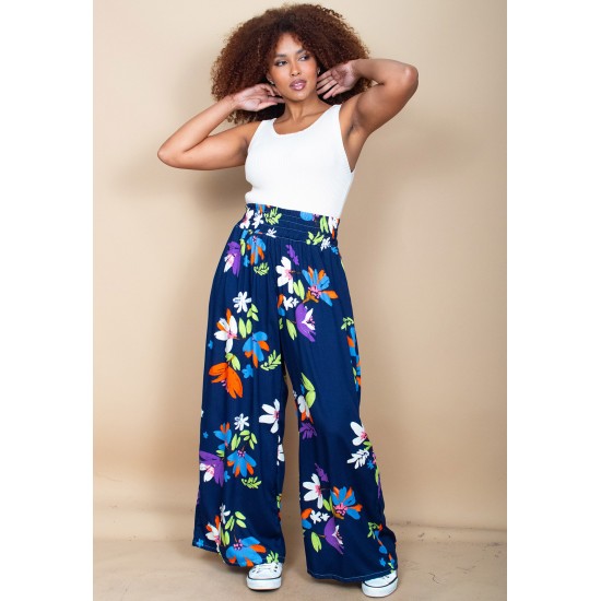 Calça Pantalona Elastic Embaú Estampa Festa das Flores Azul