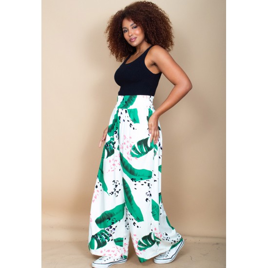 Calça Pantalona Elastic Embaú Estampa Folhagem Poética