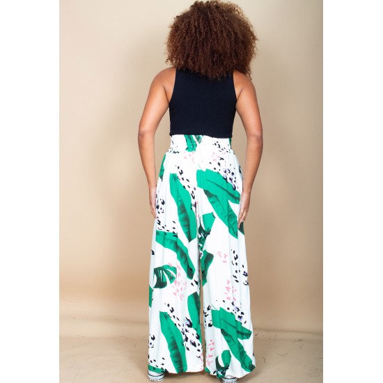 Calça Pantalona Elastic Embaú Estampa Folhagem Poética