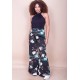 Calça Pantalona Granja Malha Estampa Flores Ebano