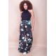 Calça Pantalona Granja Malha Estampa Flores Ebano