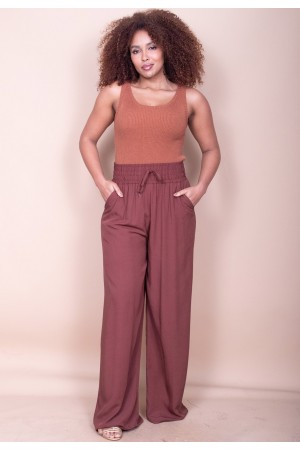 Calça Pantalona Viscose Marrom