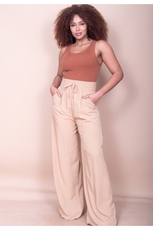 Calça Pantalona Viscose Bege