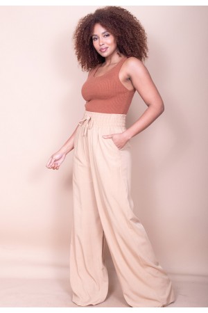 Calça Pantalona Viscose Bege
