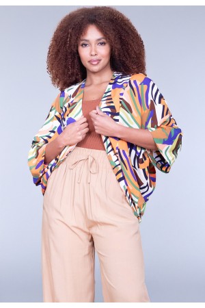 Kimono Viscose Manga Ampla Estampa Cores Vibrantes