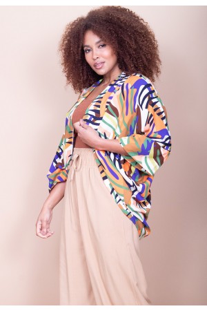 Kimono Viscose Manga Ampla Estampa Cores Vibrantes