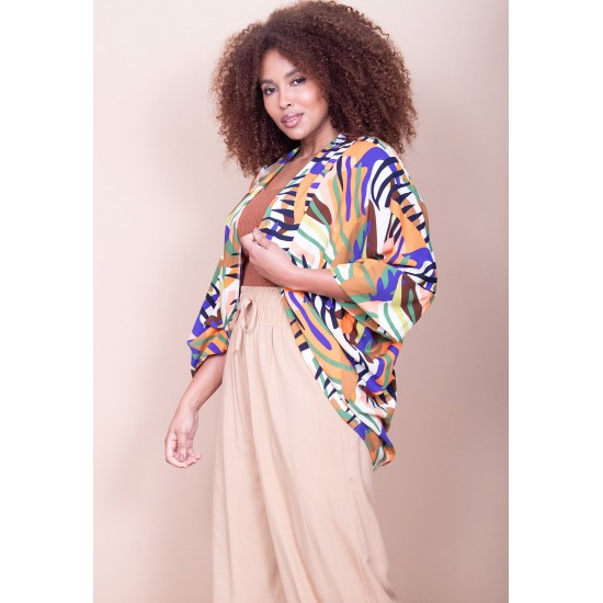 Kimono Viscose Manga Ampla Estampa Cores Vibrantes
