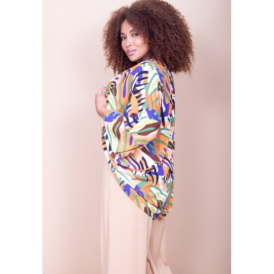 Kimono Viscose Manga Ampla Estampa Cores Vibrantes