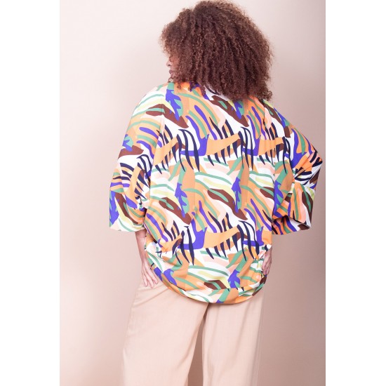 Kimono Viscose Manga Ampla Estampa Cores Vibrantes