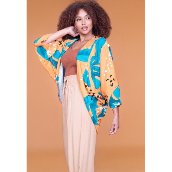 Kimono Viscose Manga Ampla Estampa Aurora Botânica