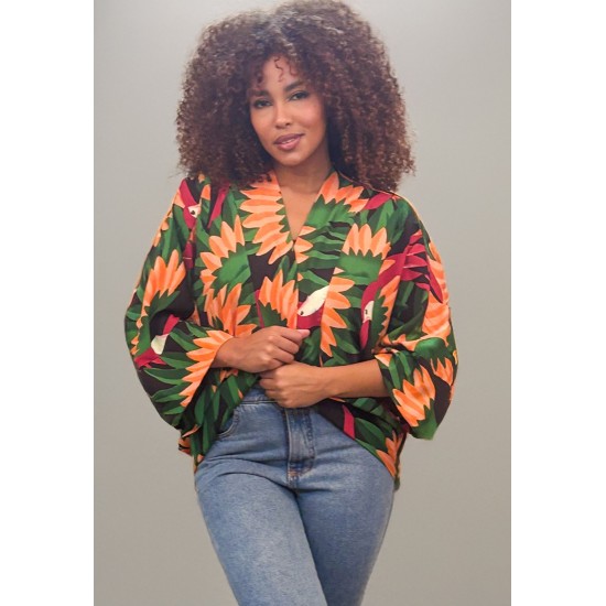 Kimono Viscose Manga Ampla Estampa Festas dos Tucanos