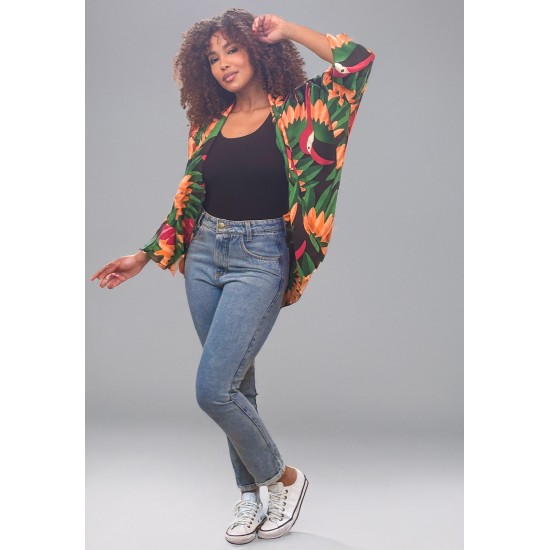 Kimono Viscose Manga Ampla Estampa Festas dos Tucanos