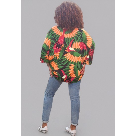 Kimono Viscose Manga Ampla Estampa Festas dos Tucanos