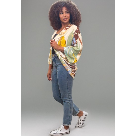 Kimono Viscose Manga Ampla Estampa Aurora Suave