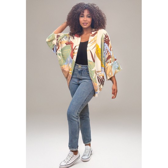 Kimono Viscose Manga Ampla Estampa Aurora Suave