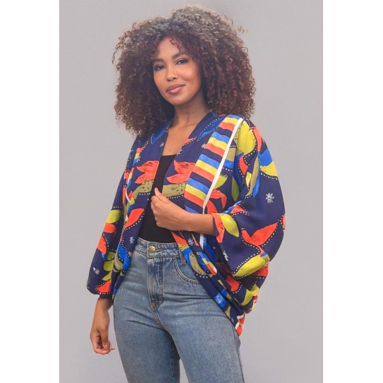 Kimono Viscose Manga Ampla Estampa Maré Vibrante