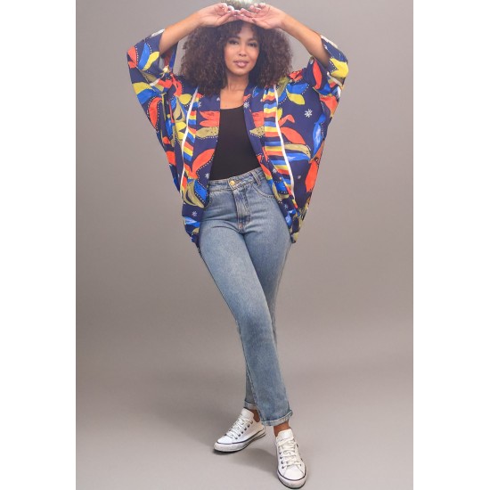Kimono Viscose Manga Ampla Estampa Maré Vibrante